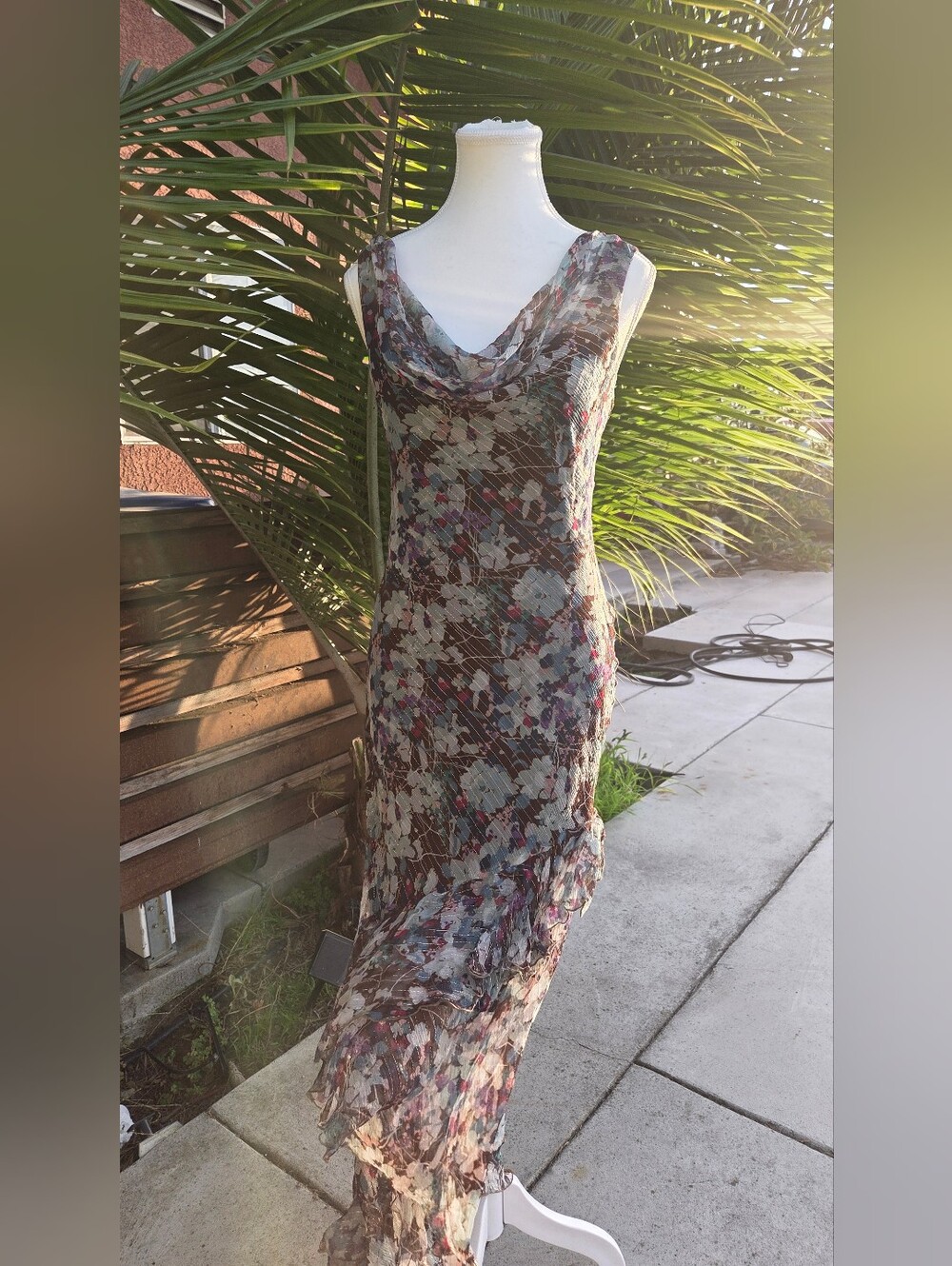 Anis Floral Cowl-Neck Maxi Dress in Mauve, Sage & Cream